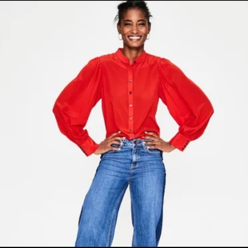 Boden Blouson Sleeve Silk Shirt-Post Box Red